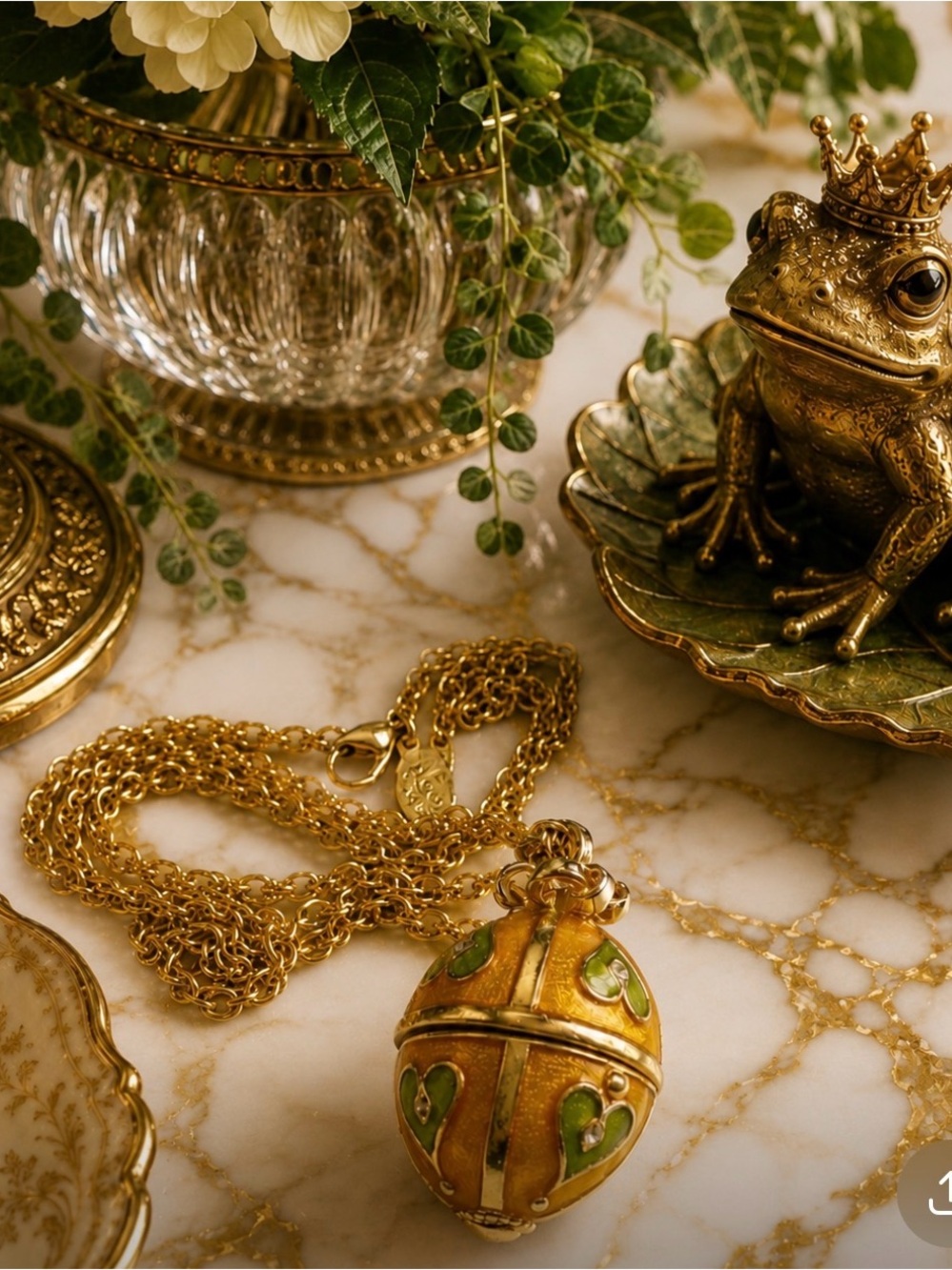 JOAN RIVERS “The Frog Prince” Vintage Enamel Fabergé-Style Egg Pendant Necklace